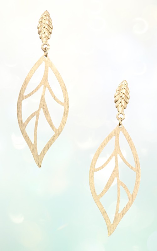 BRUSHED METAL LEAF CUT OUT DANGLE EARRING