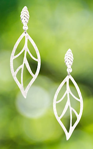 BRUSHED METAL LEAF CUT OUT DANGLE EARRING