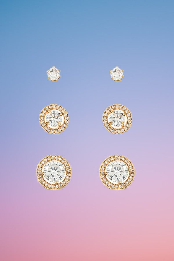 CRYSTAL ROUND POST EARRING SET