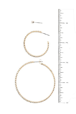 CRYSTAL PAVE SEMI HOOP EARRING SET