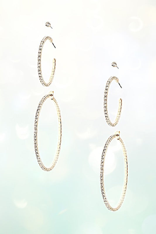 CRYSTAL PAVE SEMI HOOP EARRING SET