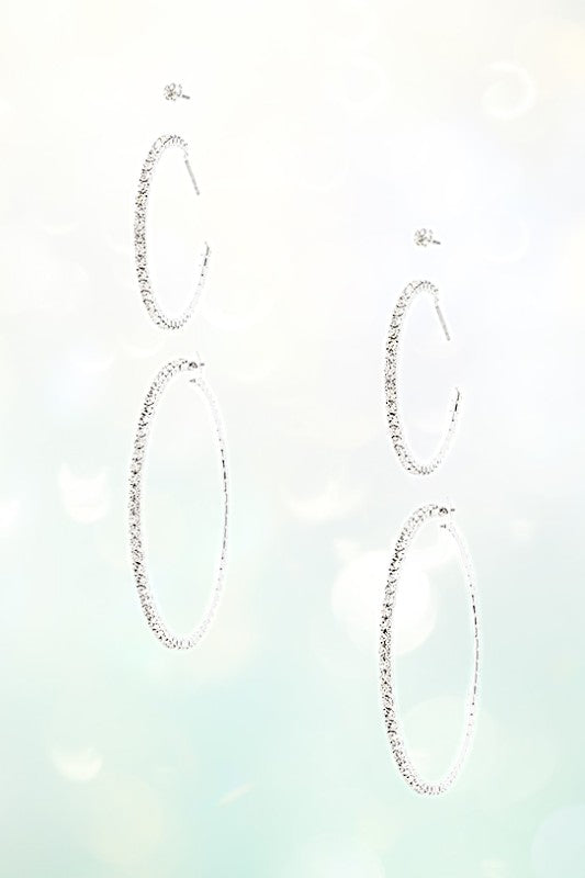 CRYSTAL PAVE SEMI HOOP EARRING SET