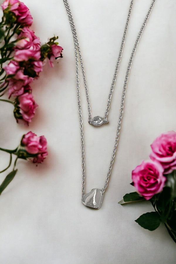 Cubic Zirconia and Heart Pendant Necklace