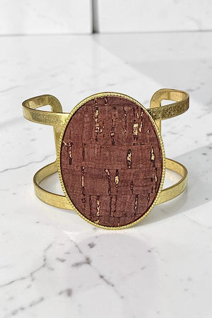 OVAL CORK ACCENT GOLD FRAME CUFF BRACELET