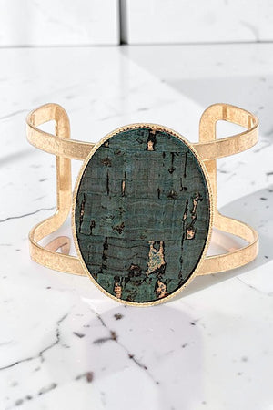 OVAL CORK ACCENT GOLD FRAME CUFF BRACELET