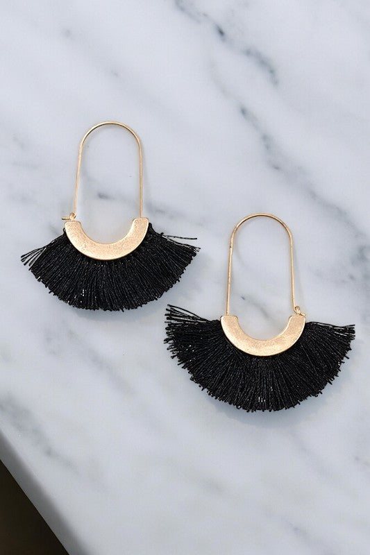 OBLONG TASSEL FAN EARRING