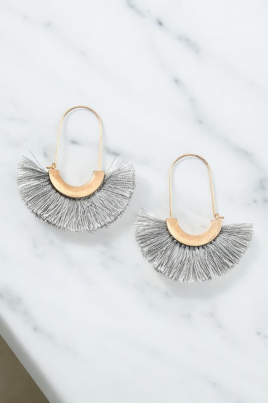 OBLONG TASSEL FAN EARRING