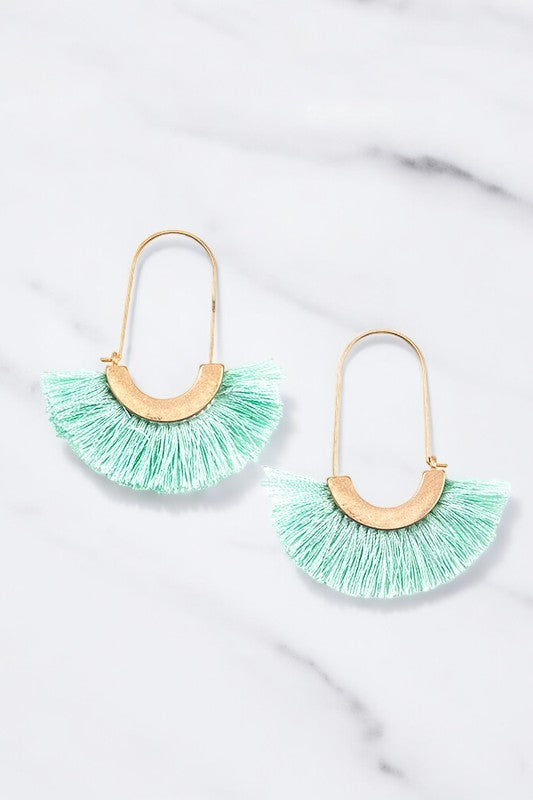 OBLONG TASSEL FAN EARRING