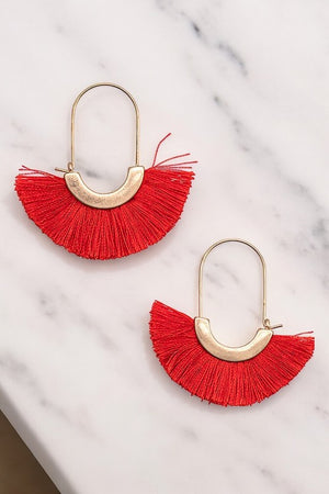 OBLONG TASSEL FAN EARRING