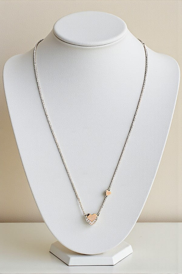 DOUBLE HEART STATION PENDANT NECKLACE