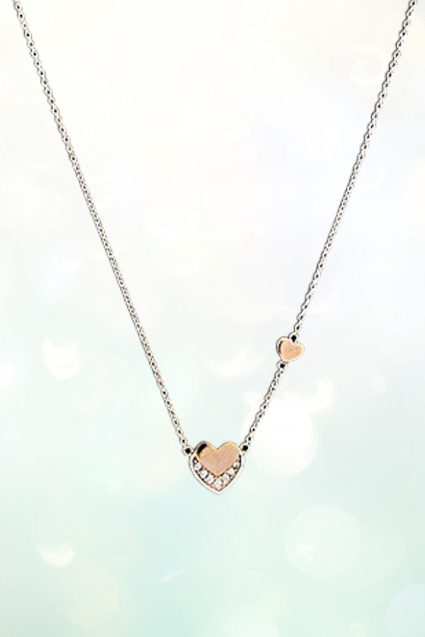 DOUBLE HEART STATION PENDANT NECKLACE