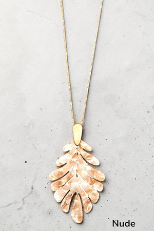 ACETATE LEAF PENDANT ELONGATED GOLD CHAIN NECKLACE