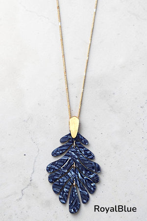 ACETATE LEAF PENDANT ELONGATED GOLD CHAIN NECKLACE