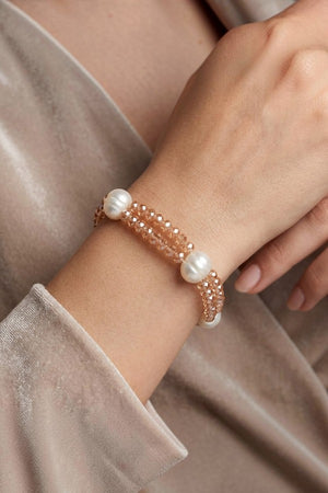 GLASS BEAD FRESHWATER PEARL ACCENT BRACELET