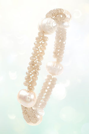 GLASS BEAD FRESHWATER PEARL ACCENT BRACELET