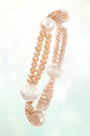 GLASS BEAD FRESHWATER PEARL ACCENT BRACELET