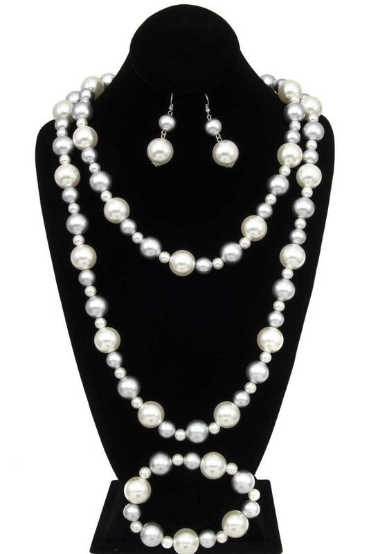 ELONGATED FAUX PEARL NECKLACE SET