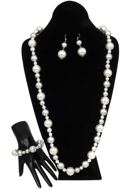 ELONGATED FAUX PEARL NECKLACE SET