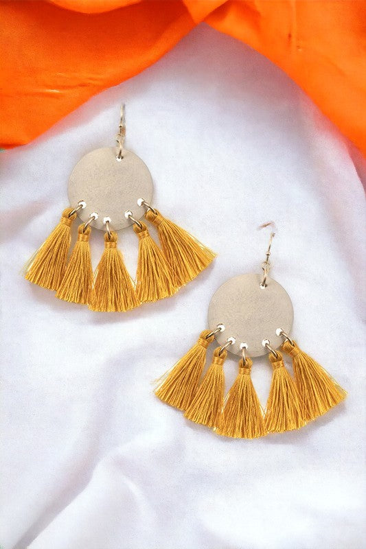 Multi Tassel Disk Link Drop Earring