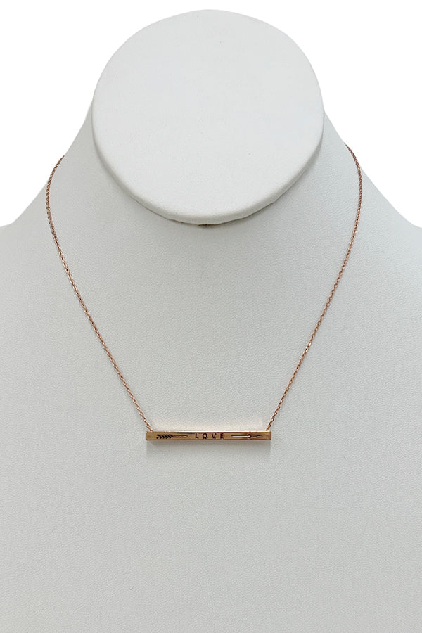 Carved Love Arrow Bar Pendant Necklace