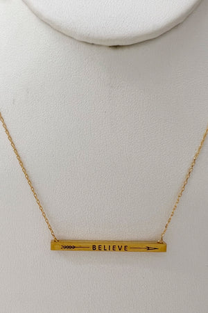 Arrow Believe Bar Pendant Necklace