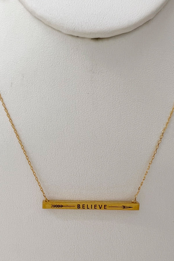 Arrow Believe Bar Pendant Necklace