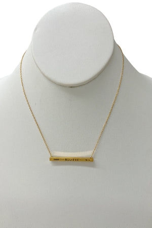 Arrow Believe Bar Pendant Necklace