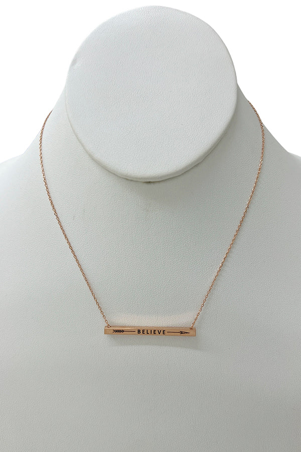 Arrow Believe Bar Pendant Necklace