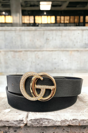 Solid and Rhinestone Buckle Fashion Belt