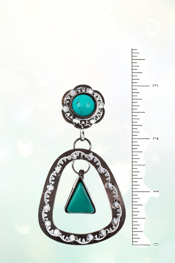 FAUX TQ GEMSTONE ETCHED DANGLE EARRING