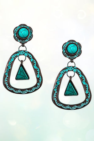 FAUX TQ GEMSTONE ETCHED DANGLE EARRING