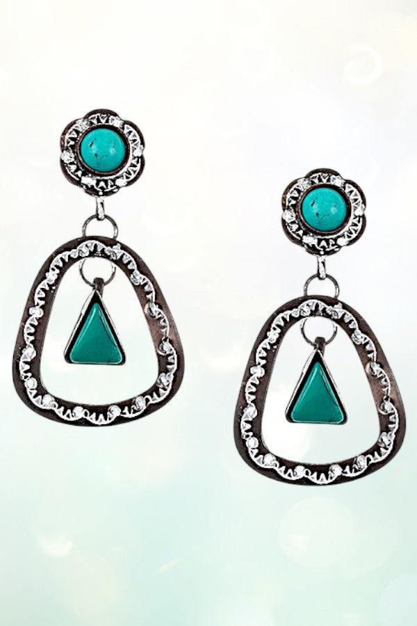 FAUX TQ GEMSTONE ETCHED DANGLE EARRING