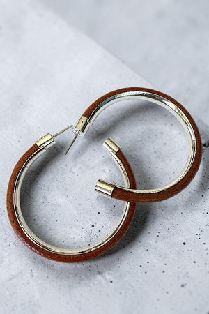 FAUX LEATHER ON METAL FRAME SEMI HOOP EARRING