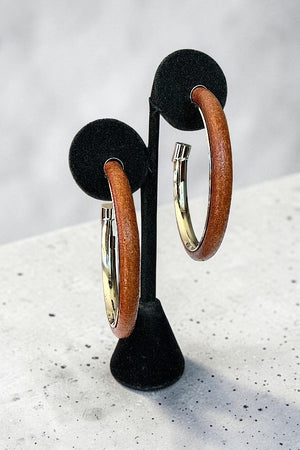 FAUX LEATHER ON METAL FRAME SEMI HOOP EARRING