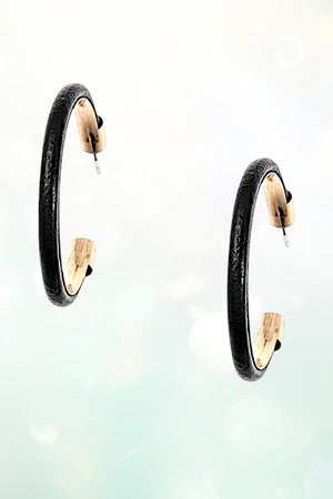 FAUX LEATHER ON METAL FRAME SEMI HOOP EARRING