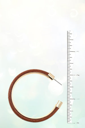 FAUX LEATHER ON METAL FRAME SEMI HOOP EARRING