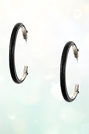 FAUX LEATHER ON METAL FRAME SEMI HOOP EARRING