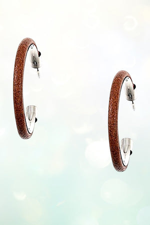 FAUX LEATHER ON METAL FRAME SEMI HOOP EARRING