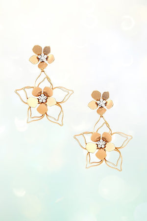 FLORAL POST OUTLINED FLOWER DANGLE EARRING