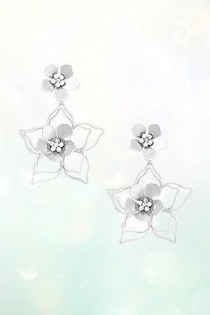 FLORAL POST OUTLINED FLOWER DANGLE EARRING