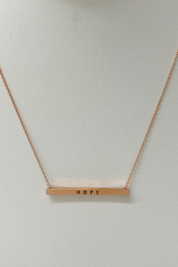 Hope Etched Bar Pendant Necklace