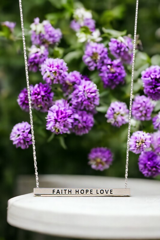 Faith Hope Love Bar Pendant Necklace