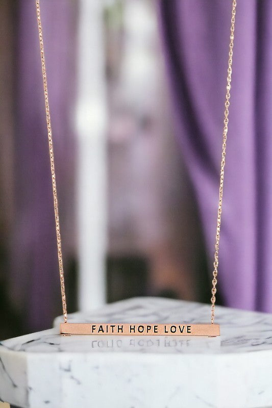 Faith Hope Love Bar Pendant Necklace