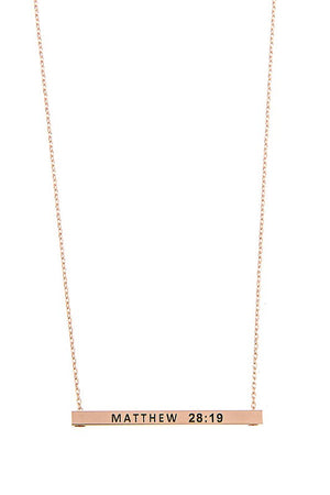 Matthew 28 19 Bar Pendant Necklace