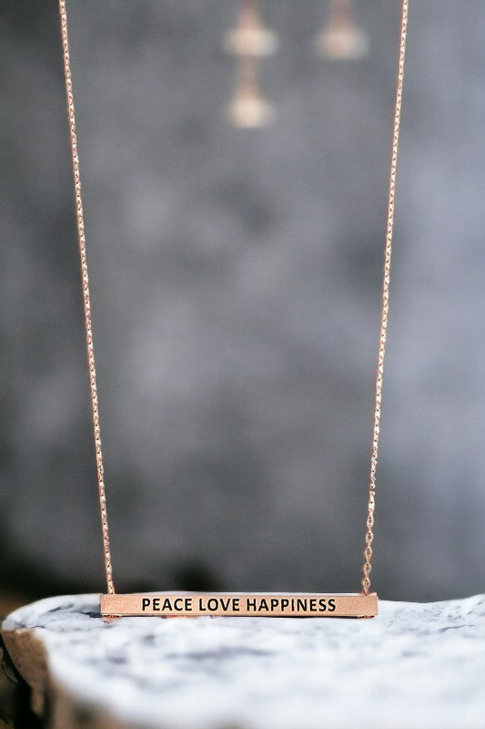Peace Love Happiness Bar Pendant Necklace