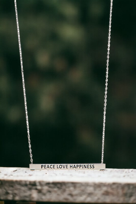 Peace Love Happiness Bar Pendant Necklace