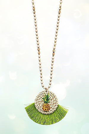 PINEAPPLE WOVEN PENDANT BEAD LONG NECKLACE