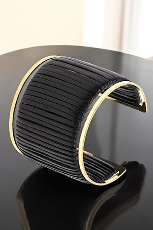 FAUX LEATHER STRAPS CUFF BRACELET