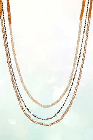 ELONGATED FAUX LEATHER CORD BEADED NECKLACE AND DANGLE EARRING SET