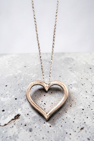 ELONGATED HEART PENDANT NECKLACE AND HEART DANGLE EARRING SET